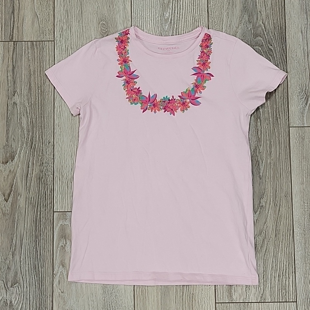 J. Crew Factory Size XL 12-14 Light Pink Floral Lei Necklace Print Tee